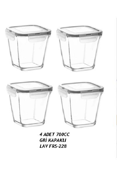 LAV Fresco Lockable Glass Storage Container Set 4 Pieces 700Cc Gray with Lids (Frs-228)