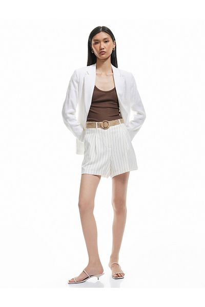 Koton Viscose Fabric Straw Belt Detailed Pocket High Waist Mini Shorts