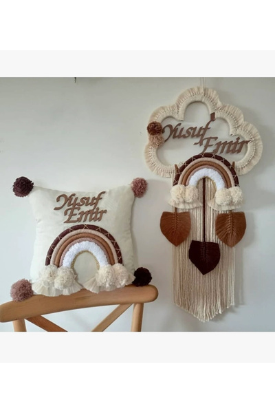 renkli mi renkli tasarım dünyası Makrome isimli kapı süsü ve yastık takımı