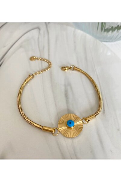 Jewerly سوار أنيق من الفولاذ المقاوم للصدأ مفصل بالخرز الأزرق