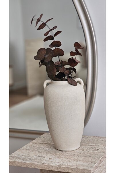 daimahome Seramik Kulplu Bej Küp Vazo