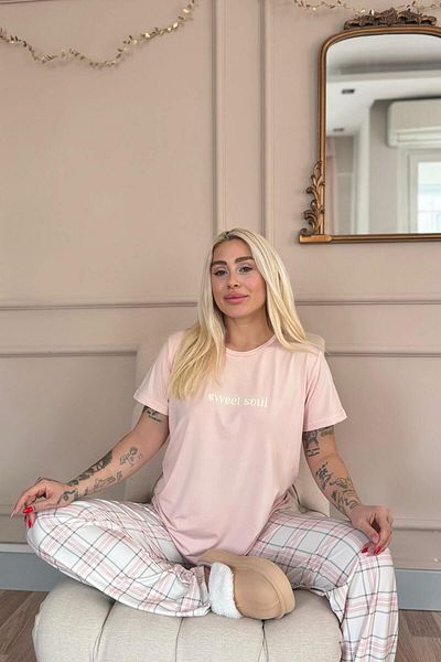 Pijamaevi Powder Sweet Soul Plaid Print Short-Sleeve Women's Pajamas Set