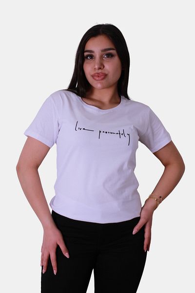 trender Tricou alb pentru femei cu imprimeu Live Passionately Relaxed Fit