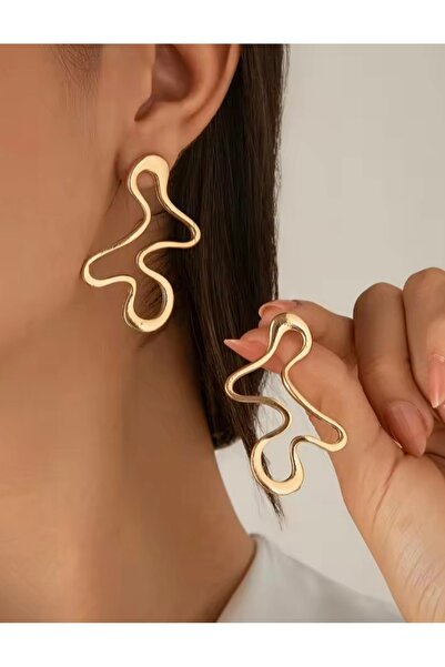 monalisatoka Kadın Geometrik Akan Damla Tasarım Gold Küpe