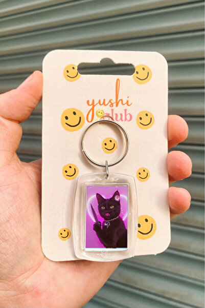 Namgo Şeffaf Çerçeve Anahtarlık - Siyah Kedi Slay
