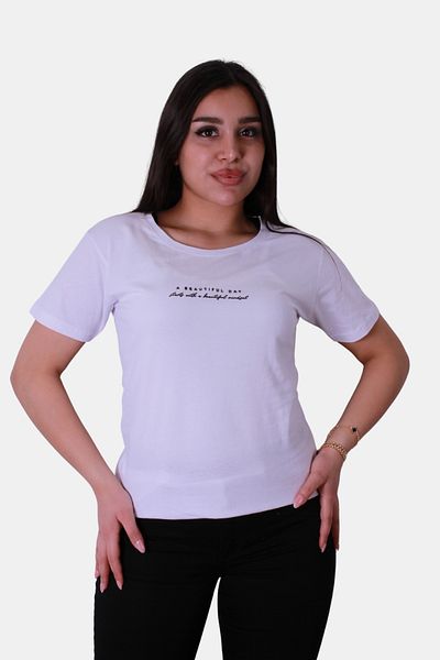 trender Tricou alb pentru femei A Beautiful Day Print Slim Fit