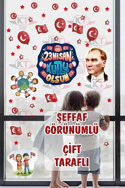 Kt Grup 23 April Children's Day Double Sided Glass Door Wall Sticker Set