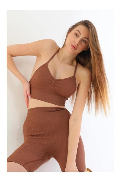 Emay Coffee Mi 3921 Soft Seamless Ripped Leggings Yoga Suit