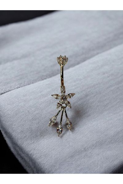 Takayrum Steel Dangle Stone Star Detailed Navel Piercing