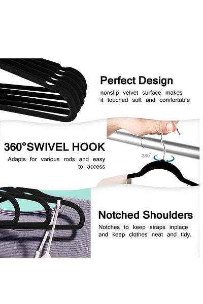 Generic 50-Piece Non-Slip Velvet Cloth Hangers Set in Black