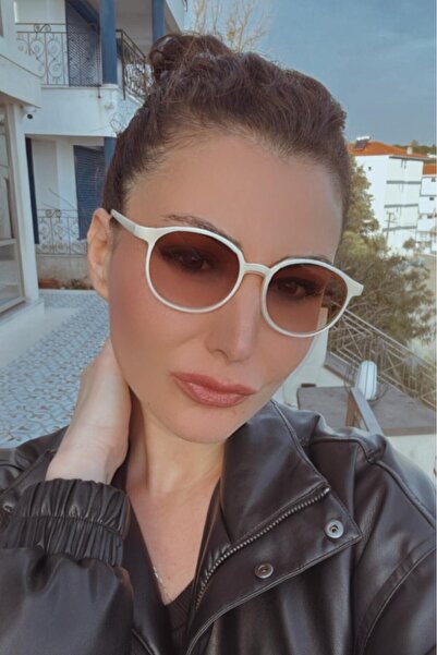 Melissa Boutique Women's Cream Oval Bone Frame Light Brown Glass Sunglasses