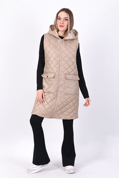sehatex Women's Zipper Detailed Long Quilted Vest