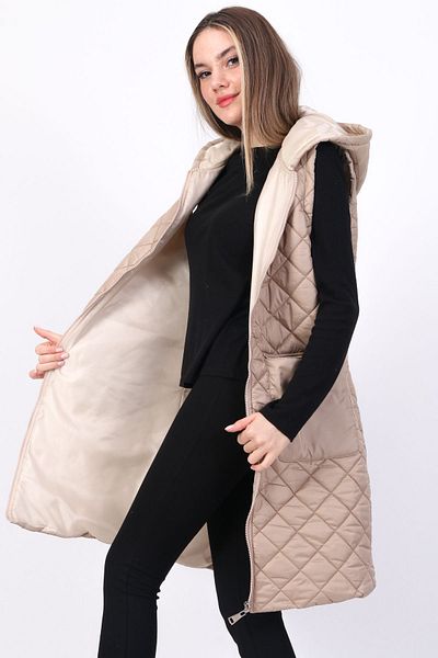 sehatex Women's Zipper Detailed Long Quilted Vest