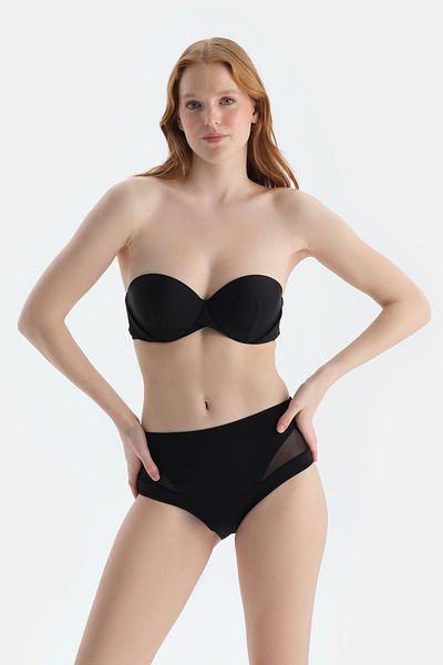 Dagi Black Tulle Detailed High Waist Bikini Bottom