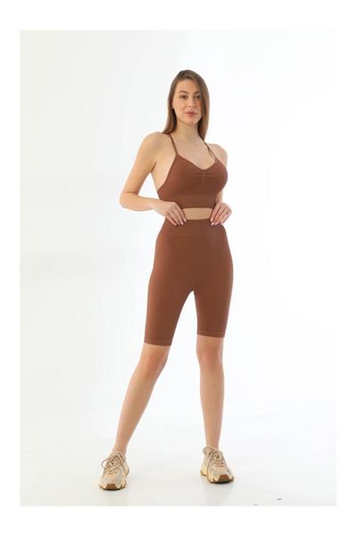Emay Coffee Mi 3921 Soft Seamless Ripped Leggings Yoga Suit