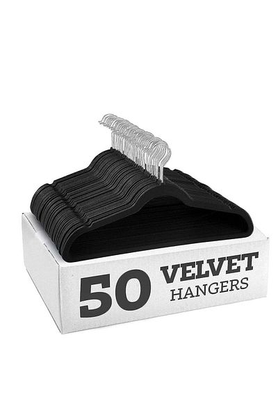 Generic 50-Piece Non-Slip Velvet Cloth Hangers Set in Black