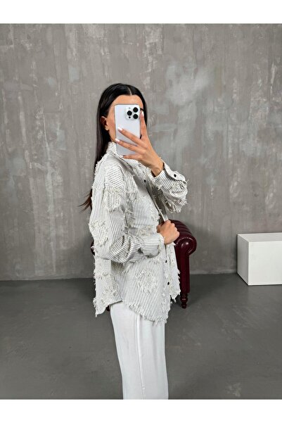 Gaus Striped Tassel Detailed Linen Shirt