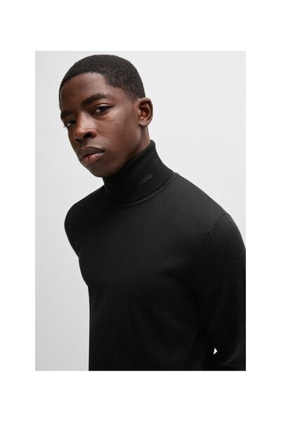 HUGO İşlenmemiş yünden dar kesim balıkçı yaka kazak