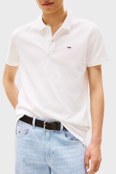 Tommy Jeans 100% Cotton Slim Fit Buttoned Polo Neck t Shirt Men's Polo-Neck t Shirt Dm0Dm20676 Ybl