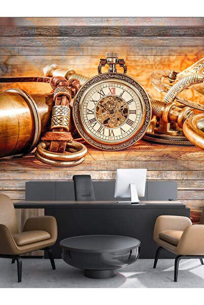 dreamwall Vintage Saat Ve Pusula Desenli Isı Ve Ses Yalıtımlı Sağlıklı Teksti...