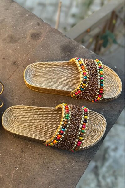 Melissa Boutique Kadın Renkli Boncuklu Hasır Örgü Model Tabanlı Yazlık Terlik