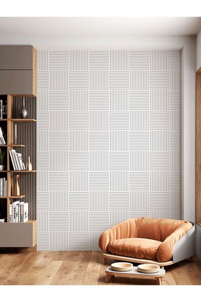 dreamwall Beyaz Geometrik Desenli Isı Ve Ses Yalıtımlı Sağlıklı Tekstil Duvar Kağıdı