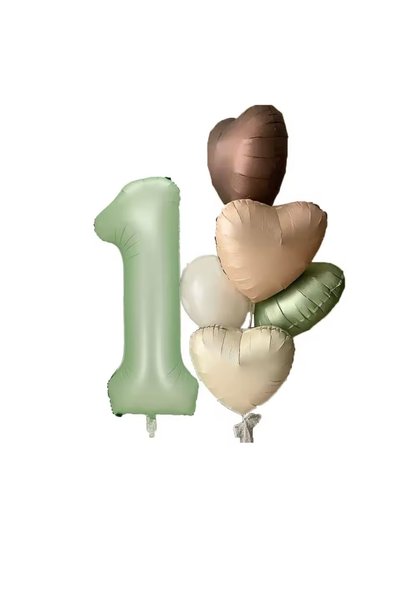 Öztürkpartievi 1 Year Old Green Number Heart Balloon Set 10 Pieces