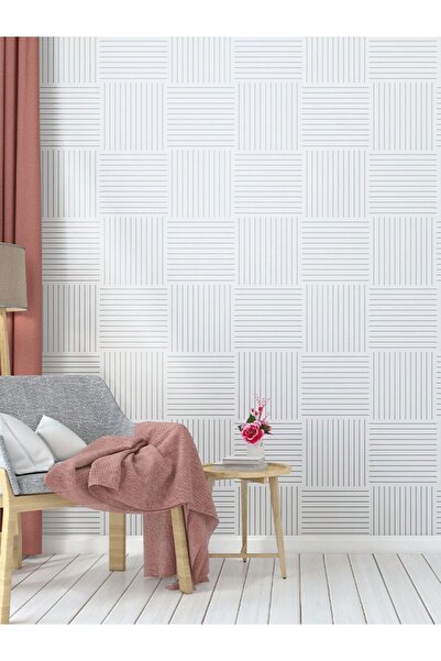 dreamwall Beyaz Geometrik Desenli Isı Ve Ses Yalıtımlı Sağlıklı Tekstil Duvar Kağıdı