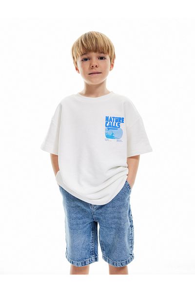Koton Slogan Printed Crew Neck Βαμβακερό μπλουζάκι Oversize