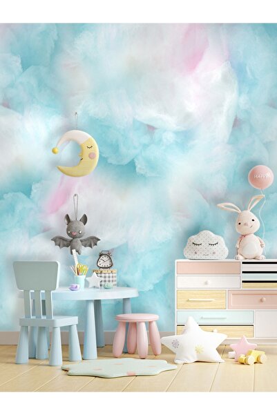 dreamwall Duvar Kağıdı: Mavi Pembe Bulutlar Isı Ve Ses Yalıtımlı Sağlıklı Tekstil Çocuk Odası Duvar Kağıdı