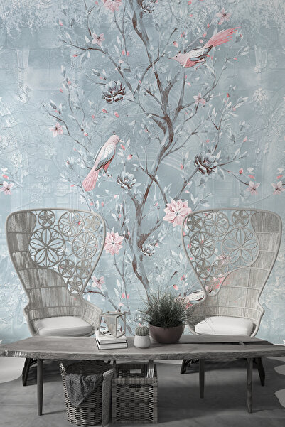 dreamwall Vintage Ağaç Ve Kuş Desen Silinebilir Sağlıklı Tekstil Duvar Kağıdı