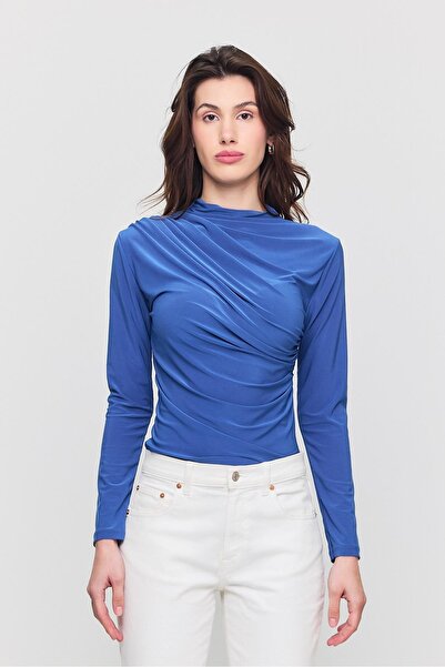 GIYOLA بلوزة نسائية ذات أكمام طويلة ومزينة برباط باللون الأزرق الرملي