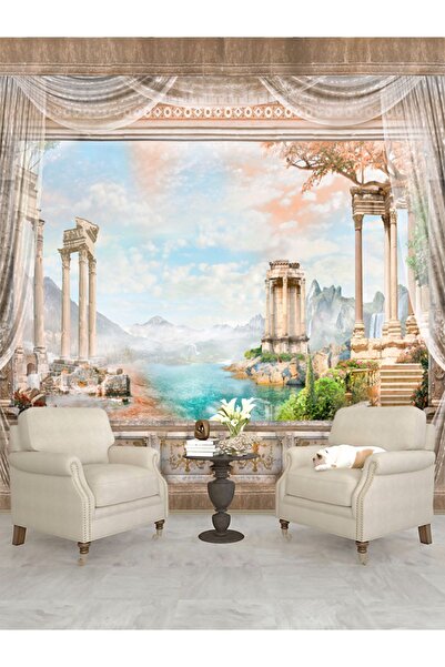 dreamwall Deniz Manzaralı Saray Balkon Desenli Yırtılmaz Tekstil Duvar Kağıdı
