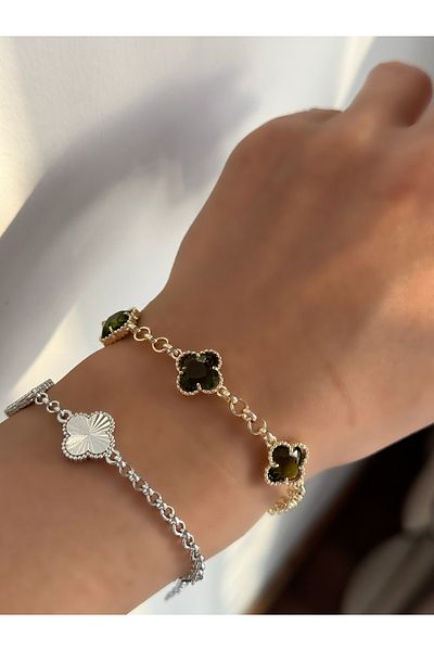 Dorsla Accessories Emerald Green Gold Clover Bracelet