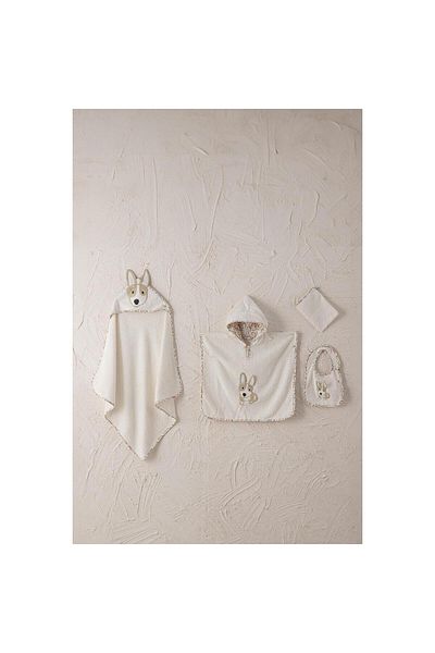 Ecocotton Dagi 4-piece baby boy poncho set 1-4 years old %100 organic cotton embroidered