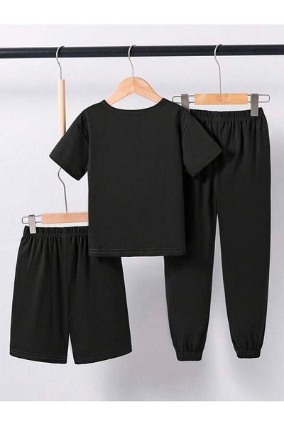 Serays moda Los Angeles Printed Girl/Boy Combed Cotton Shorts Sweatshirt T-Shirt 3-Piece Set