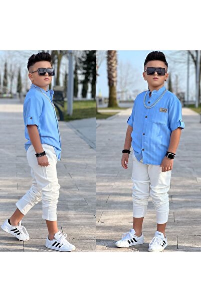 PeluşÇocuk Erkek Çocuk Keten Yazlık Gömlek-Pantolon Takım