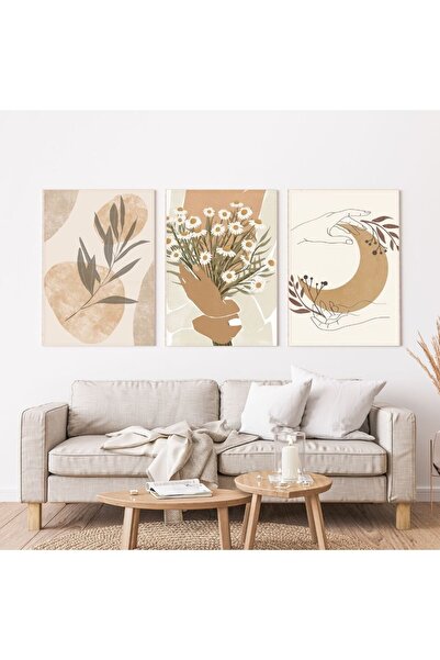 banabirhediye Minimalist Bohem Kasnaklı 3'lü set Kanvas Tablo Soyut Modern