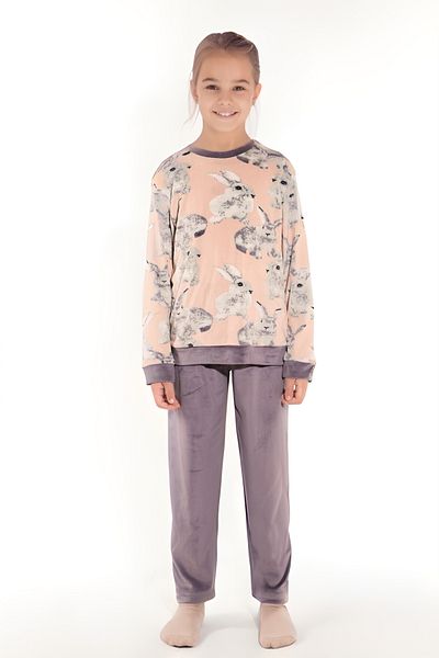 DOFİ Girl's Super Soft Rabbit Patterned Pajama Set – Purple, Soft and Comfortable Dofi̇
