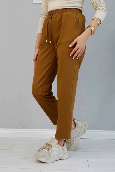 memetti m şekil Women's Large Size Brown Carrot Leg Trousers