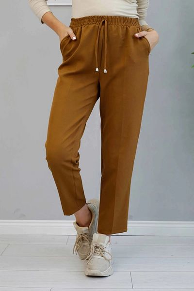 memetti m şekil Women's Large Size Brown Carrot Leg Trousers