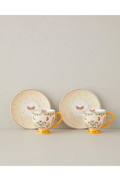 English Home Dipsy New Bone China 4 Piece Coffee Cup Set for 2 People 100 ml Mustard
