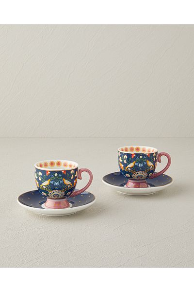 English Home Wingy New Bone China 4 Piece Coffee Cup Set for 2 People 100 ml Dark Blue