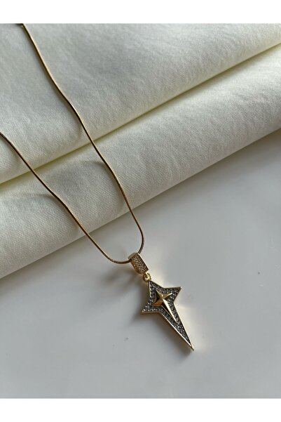 Nilsu Jewellery Accessory Zirkon Taşlı Kutup Yıldızı Model Çelik Kolye