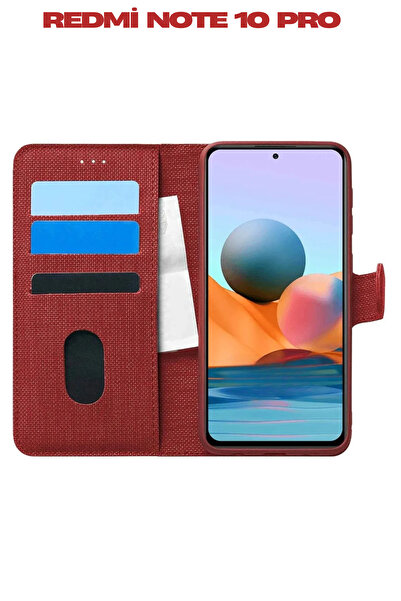 UPEKA Xiaomi Redmi Note 10 Pro Kılıf Kumaş Desenli Cüzdanlı Standlı Kapaklı K...
