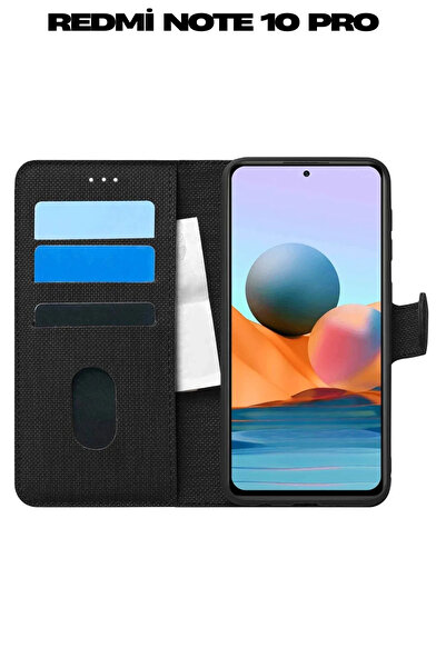 UPEKA Xiaomi Redmi Note 10 Pro Kılıf Kumaş Desenli Cüzdanlı Standlı Kapaklı K...