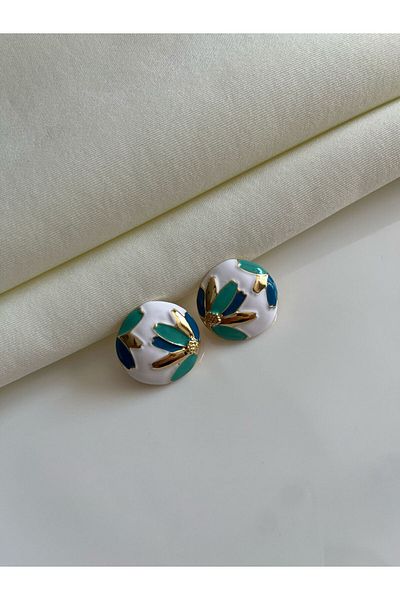 Nilsu Jewellery Accessory Flower Patterned Enamel Round Earrings