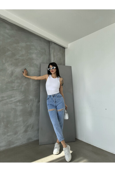 ADA MODA Blugi mom fit cu cu lanturi