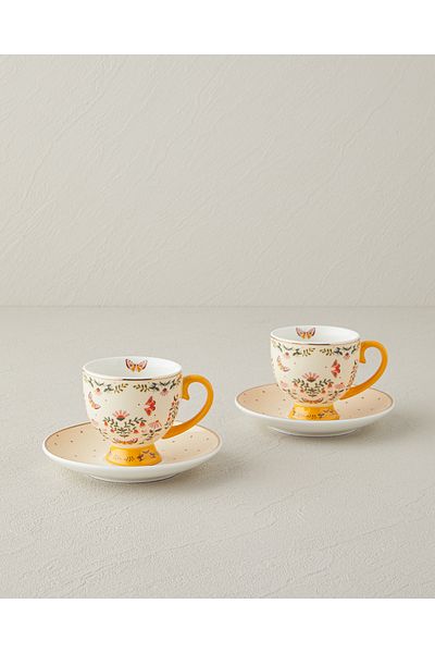 English Home Dipsy New Bone China 4 Piece Coffee Cup Set for 2 People 100 ml Mustard