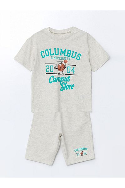 LC Waikiki Lcw Crew Neck Printed Boys T-Shirt and Shorts 2-Piece Set